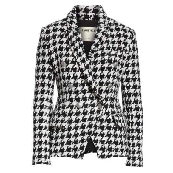 L’Agence Kenzie Houndstooth Blazer Black White Tweed Size 12 - Picture 1 of 9